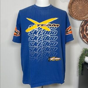 Vintage Ski-Doo Team Racing Bombardier Short Sleeve Tee T-Shirt Blue Orange XL